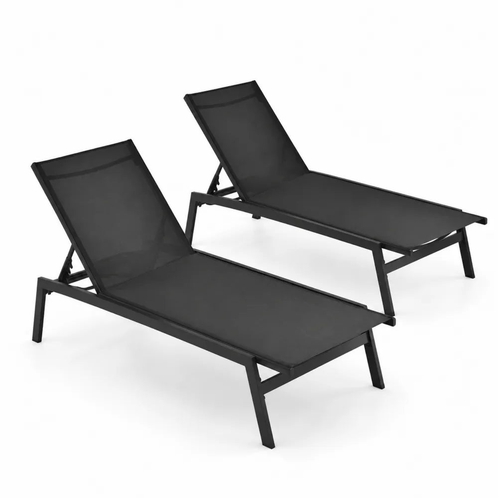 2er Set Sonnenliegen aus Aluminium und Textilene Schwarz