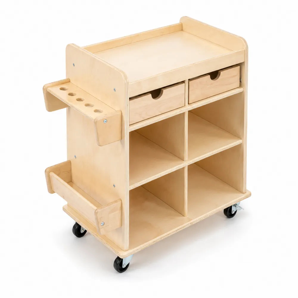 Holz Rollwagen mit Schubladen und Regalfächern