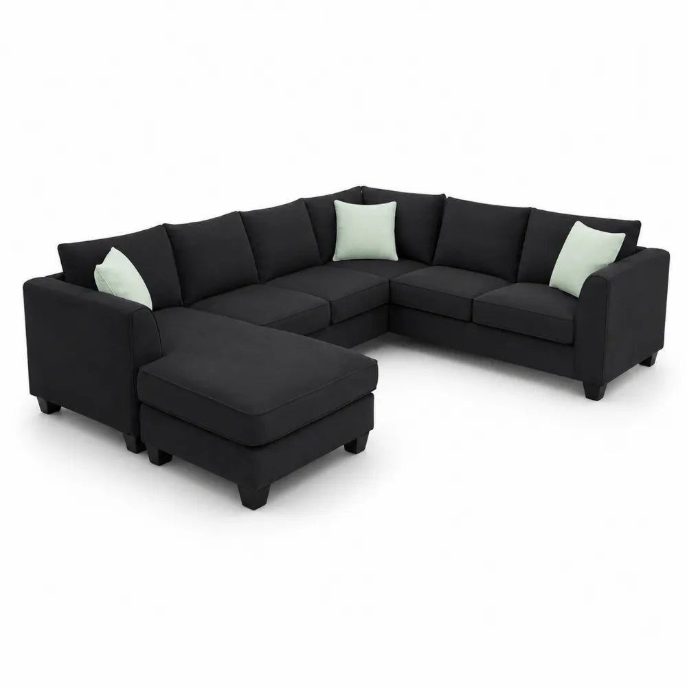 Ecksofa L-Form Schwarz Polyester