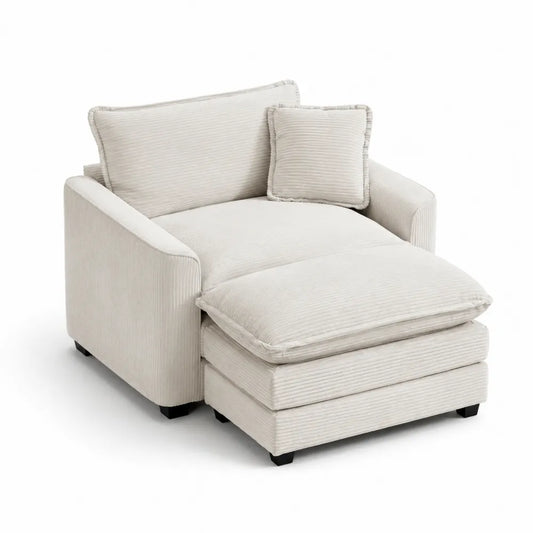 Lounge-Sessel mit Ottomane aus Cordstoff Beige