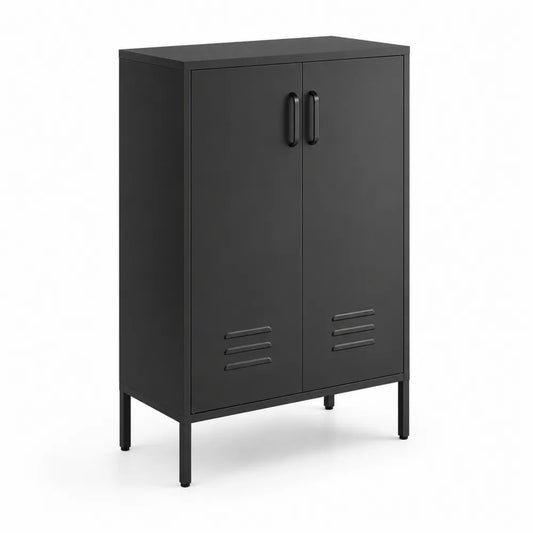 Stahlschrank mit Türen Schwarz 90x40x140 cm